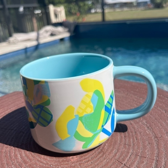 Starbucks 2023 Easter Neon Yellow Blue Flower Bee Ceramic Mug - Picture 2 of 7